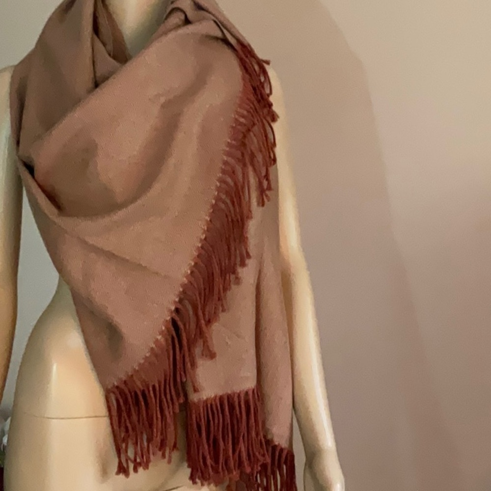 Scarf Throw Blanket Pashmina Wrap Mauve Beige Herringbone